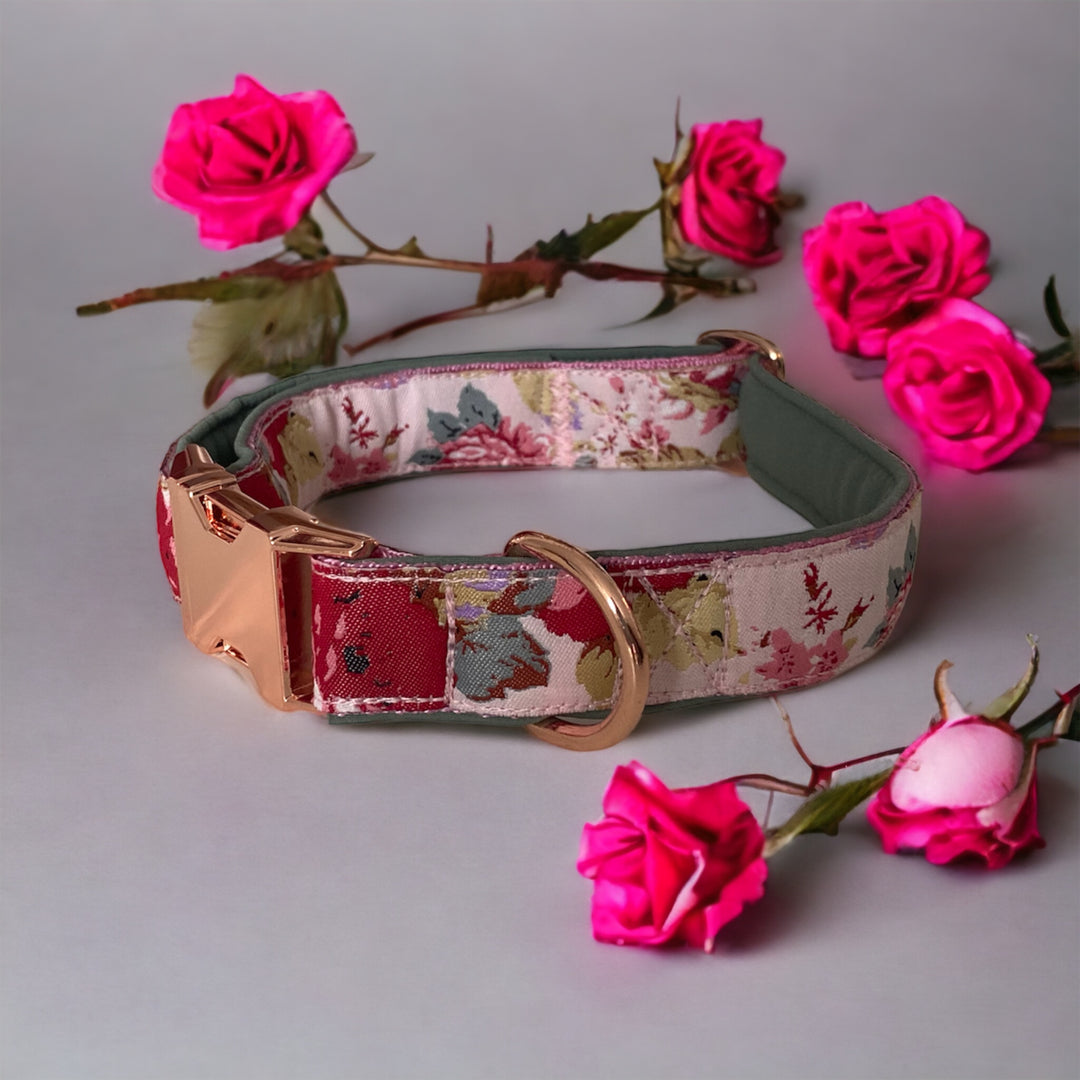 Halsband im Vintage Stil, verstellbar mit rosafarbenen Beschlägen
