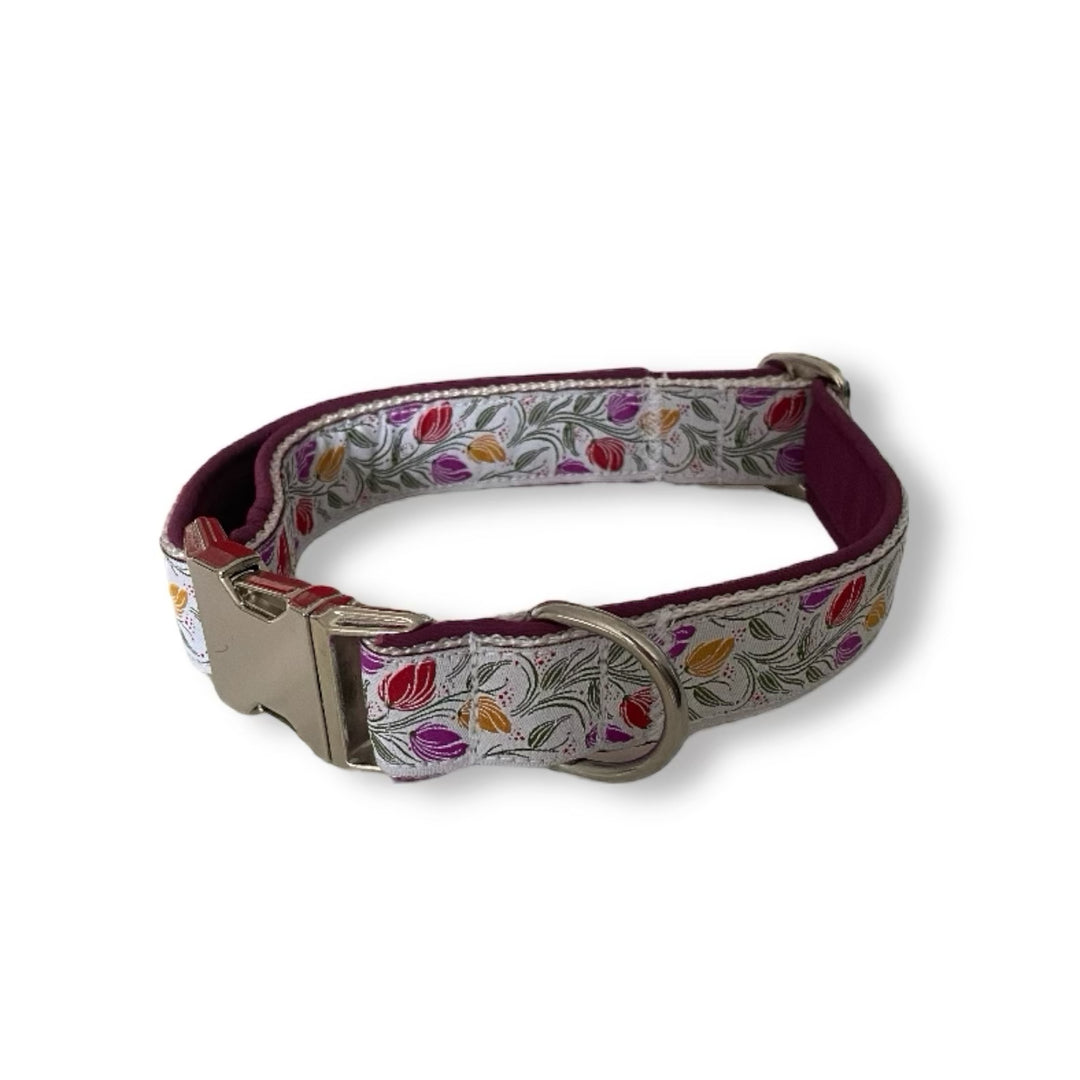 gepolstertes Hundehalsband "Blumen magenta" 
